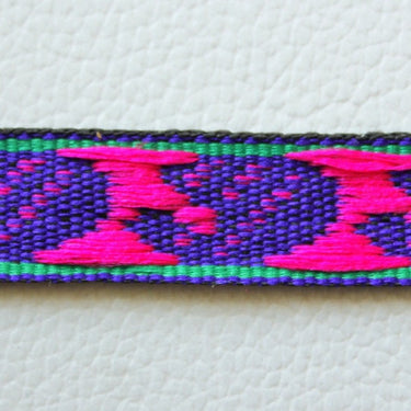 Blue Fabric Trim With Fuchsia Pink And Green Embroidery Thread Lace Trim, 15mm wide